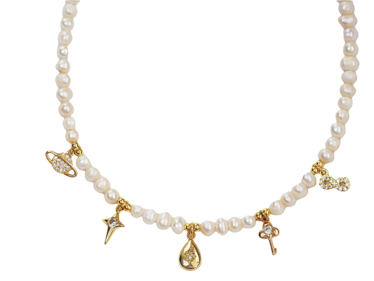 Freshwater Pearl Necklace with Charms