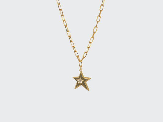 18K Gold-Plated Star Pendant Necklace with Zircons