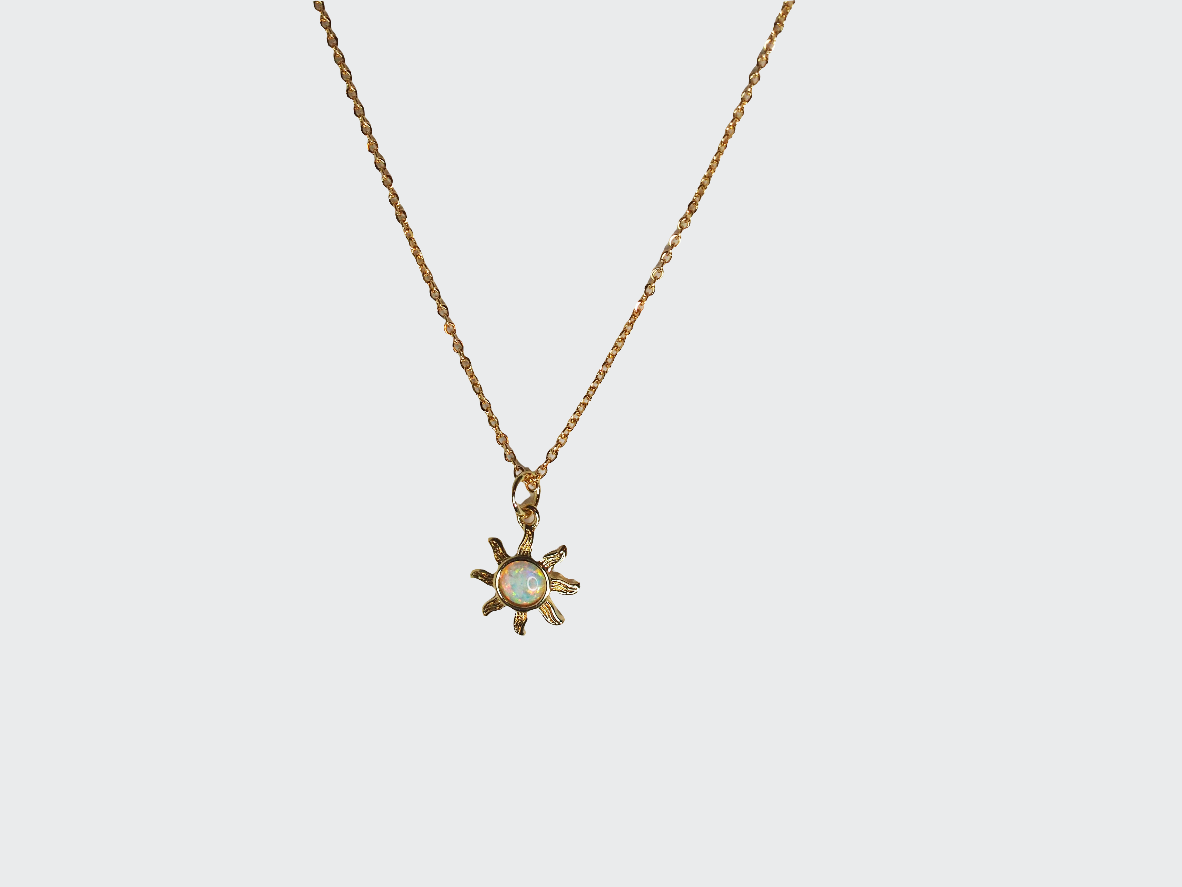 White Sun Necklace with Agatha Stone 18k Gold Plated