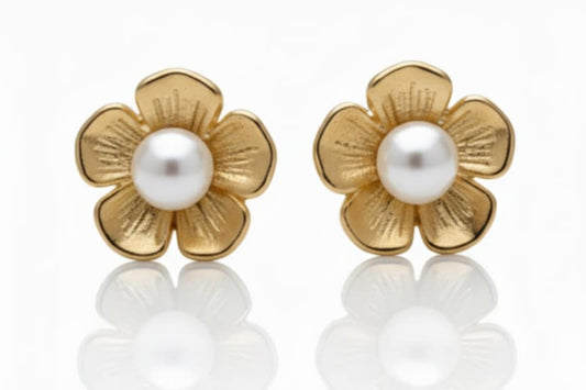 Flower with pearl Earrings-Gold plated 18k