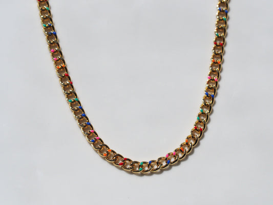 Gold plated necklace chain with colors perfect for layering and wear formal and every-day. Handmade necklace by Xatli. Affordable jewelry for every occasion.