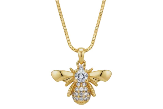 Bee Pendant Necklace with Zirconia  – 18K Gold Plated