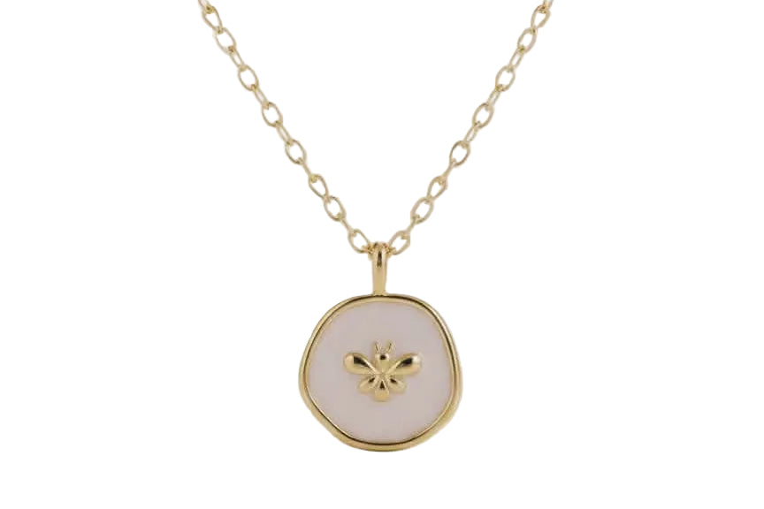 Butterfly White Circle Pendant Necklace  – 18K Gold Plated