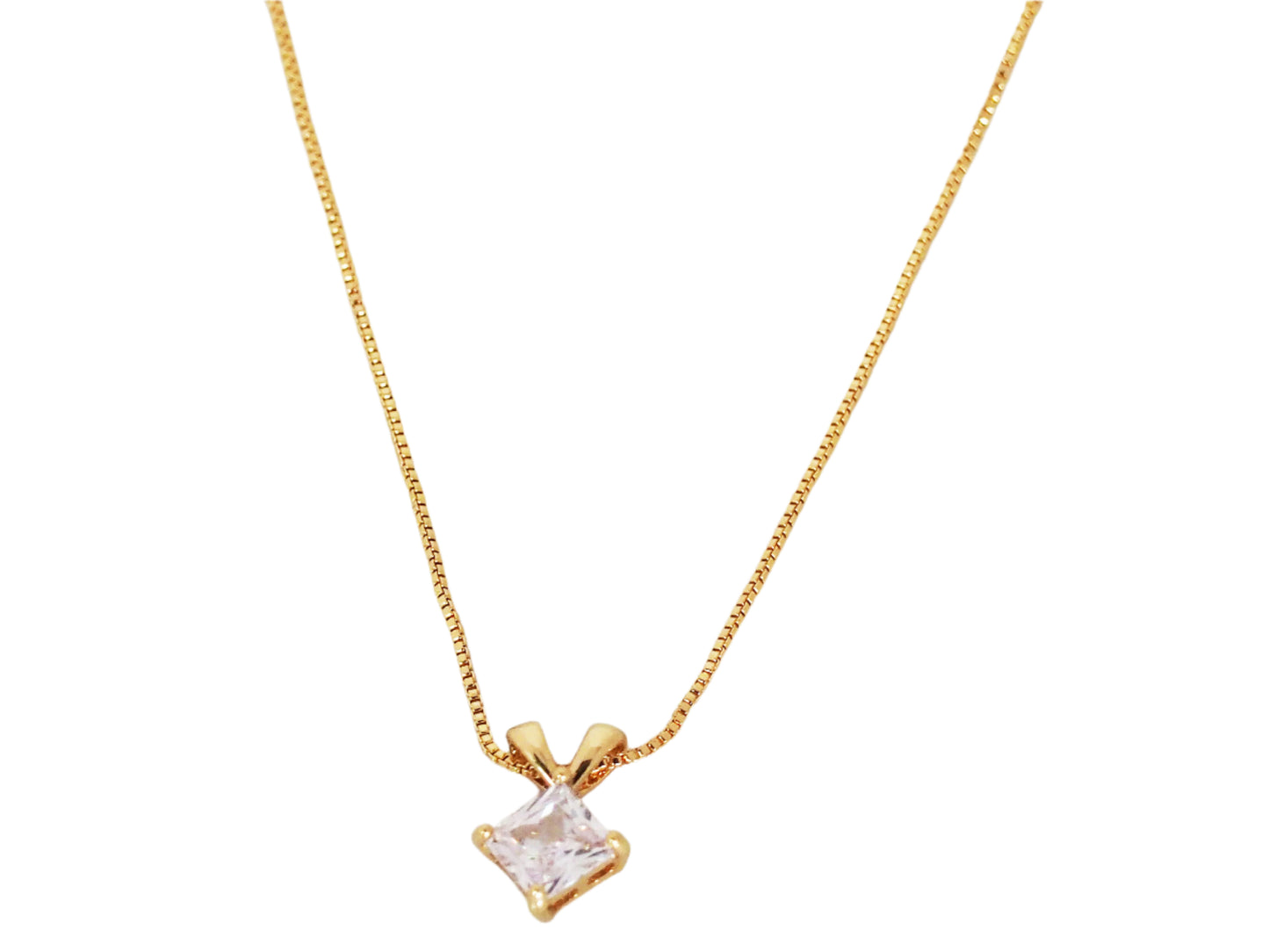 Necklace White Zirconia Diamond Shape - Gold Plated 18K