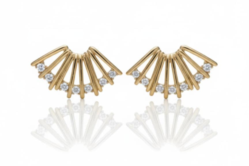 Elegant Earrings Fan with zirconias - Gold Plated 18k