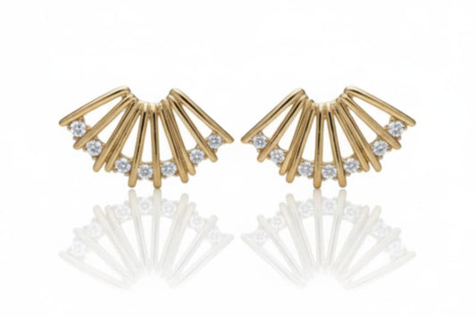 Elegant Earrings Fan with zirconias - Gold Plated 18k