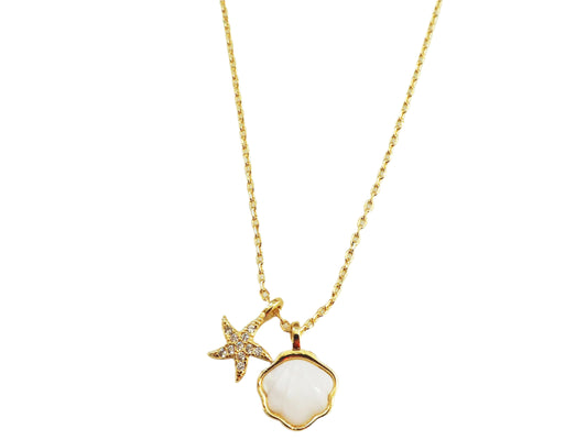 Seashell Necklace with Star of Zircons 18k Gold Plated
