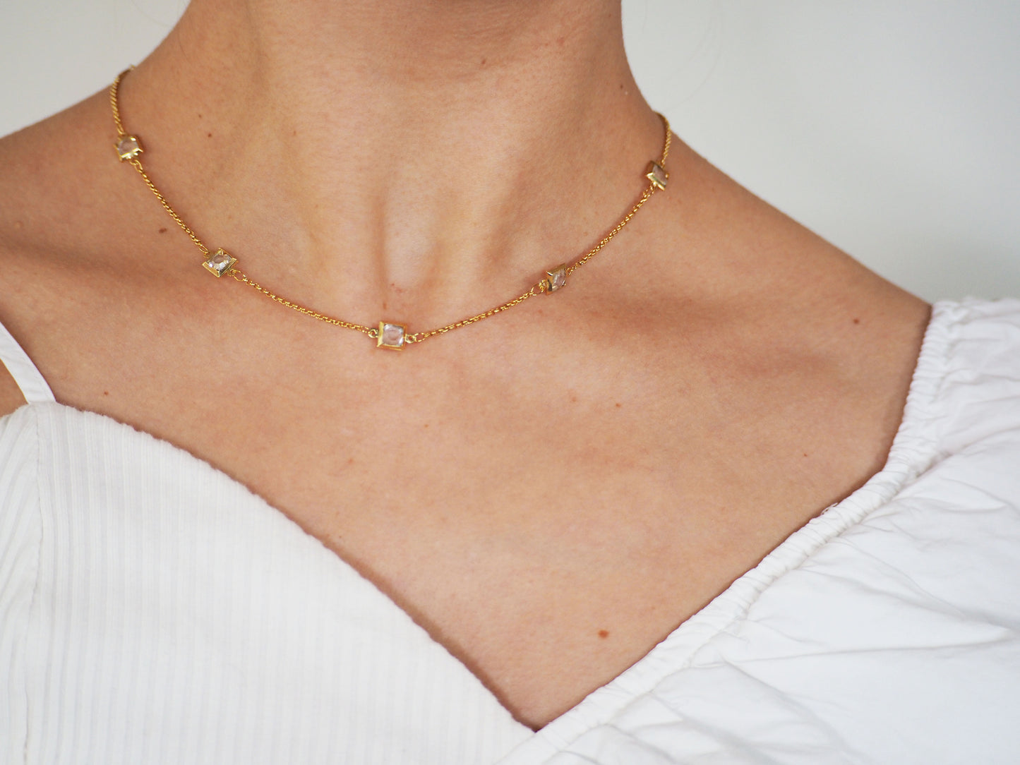 Elegant Gold Plated 18k Necklace with Transparent Square Crystal