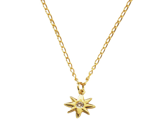 Star Pendant Necklace with Zirconia - Gold Plated 18k