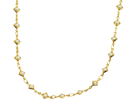 Elegant Pearl & Diamond-Shaped Necklace Gold Plated 18k