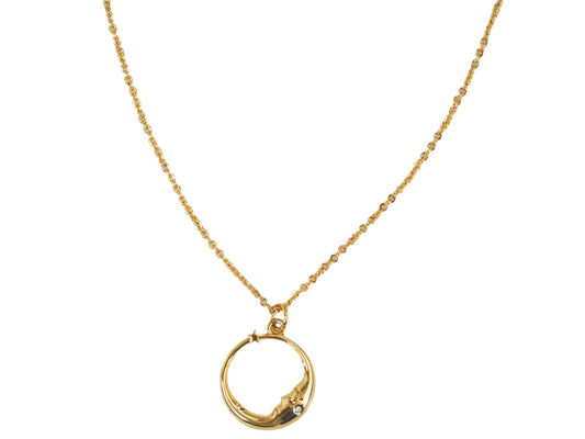 Circle Half Moon & Star Pendant Necklace – 18K Gold Plated