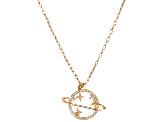 Planet & Stars Pendant Necklace – 18K Gold Plated