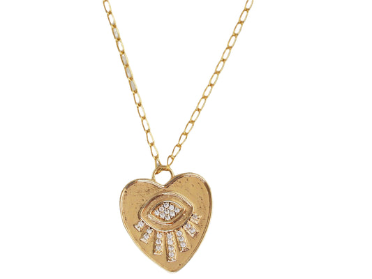 Heart Evil Eye Pendant Necklace – 18K Gold Plated