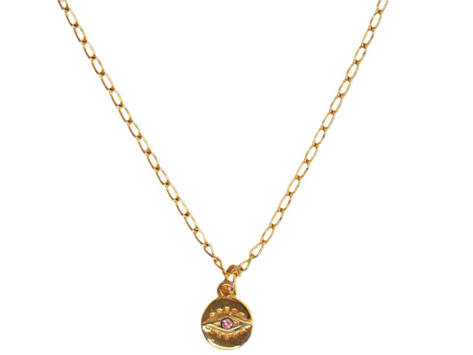 Mini Pink Evil Eye Pendant Necklace – 18K Gold Plated