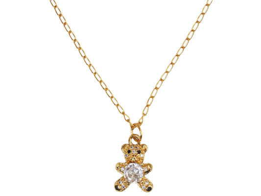Bear Pendant Necklace with Zirconia – 18K Gold Plated