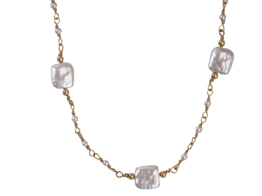 Necklace white square pearl-18K Gold plated