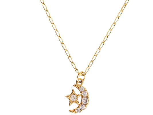 Moon & Star Necklace – 18K Gold Plated, Adjustable 17