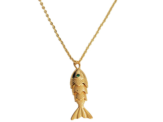 Fish Green Zirconia Necklace – Gold Plated 18K
