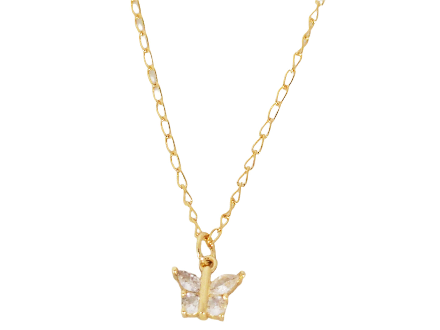 Necklace White Zirconia Butterfly - Gold Plated