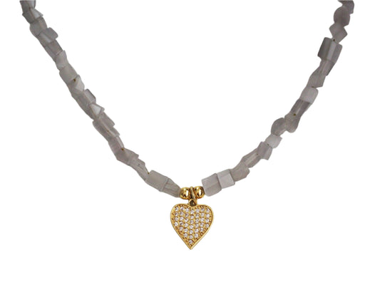 Necklace Natural Purple Stone+ Heart pendant-Gold plated 18k