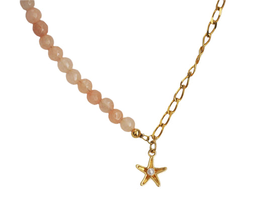 Pink Agate & Chain Necklace with Starfish Pendant – 18K Gold Plated