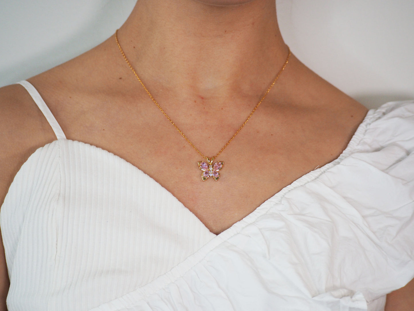 Pink Butterfly Necklace 18k Gold Plated with Zirconia