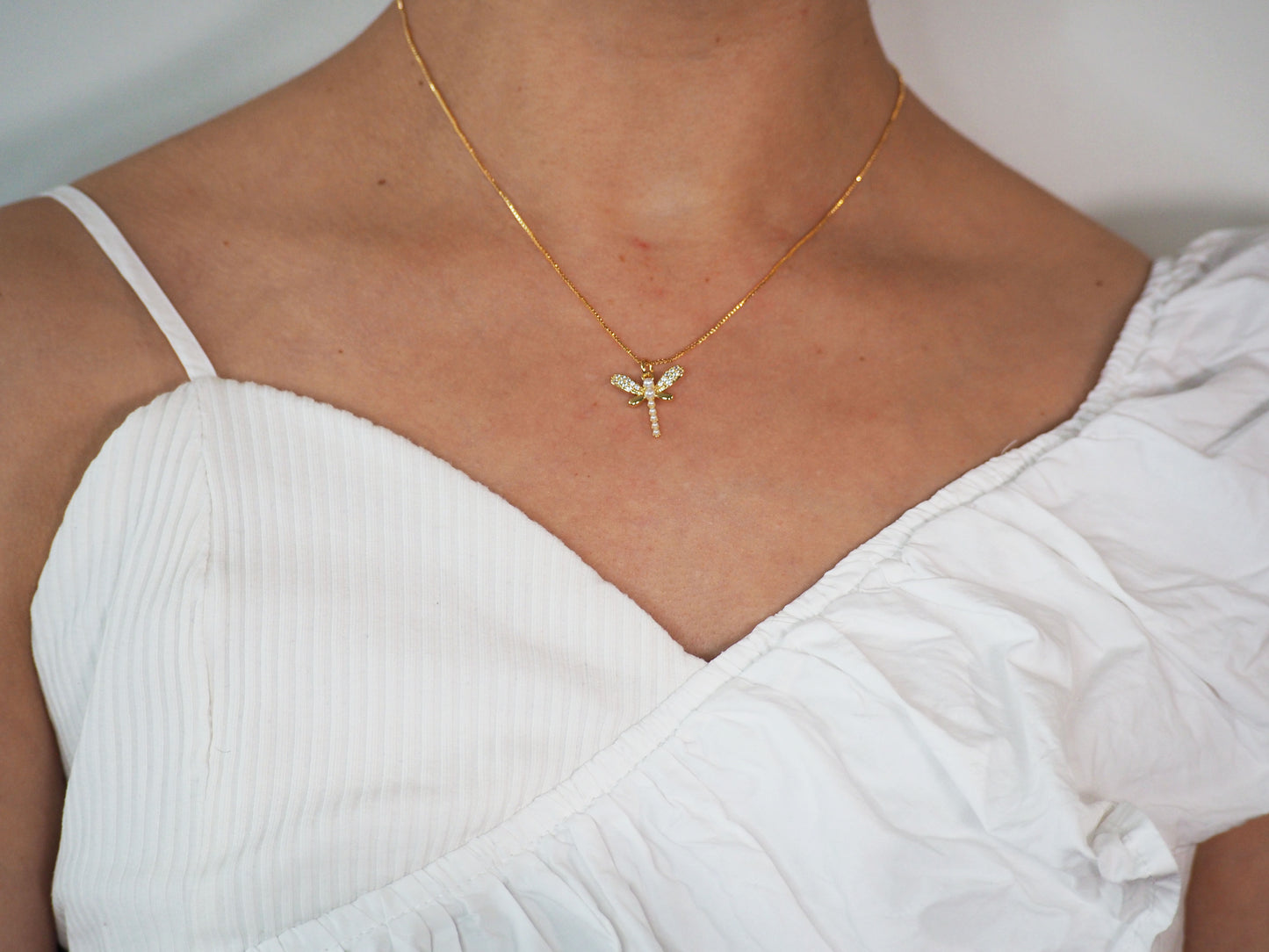 Dragonfly Necklace with Pearls 18k Gold Plated