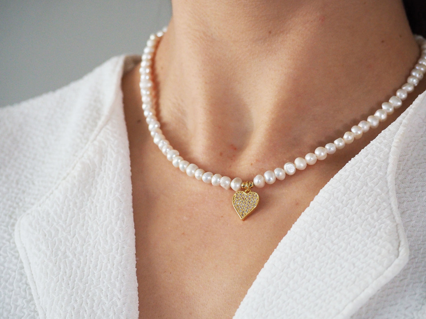 Freshwater Pearl Necklace with Heart-Pendant