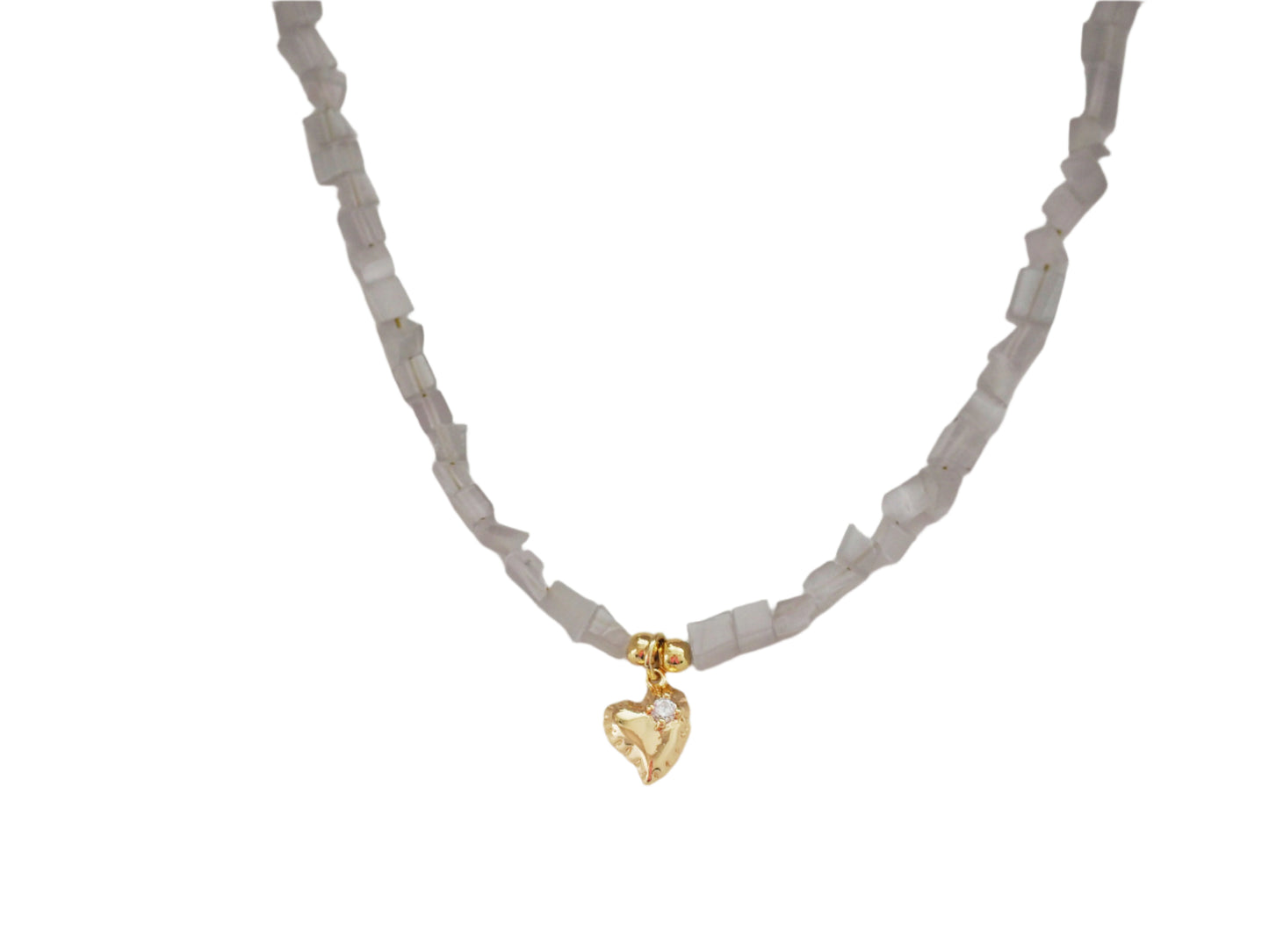 Necklace Natural Purple Stone+ Heart pendant-Gold plated 18k