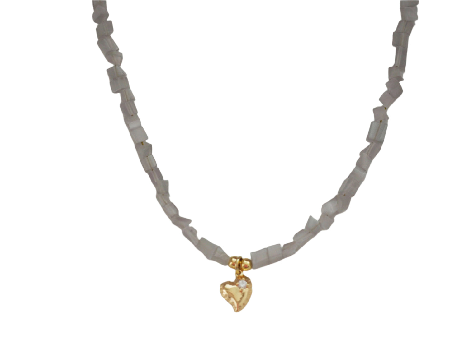 Necklace Natural Purple Stone+ Heart pendant-Gold plated 18k