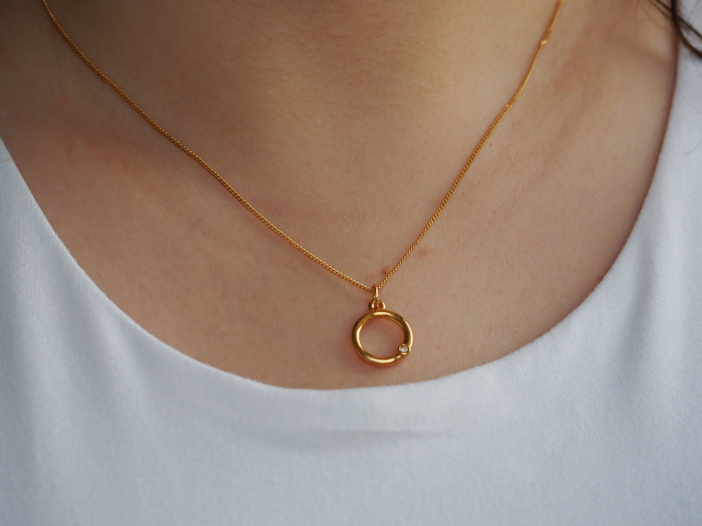 Circle with Zircon Necklace – 22K Gold-Plated Pendant with Zircon