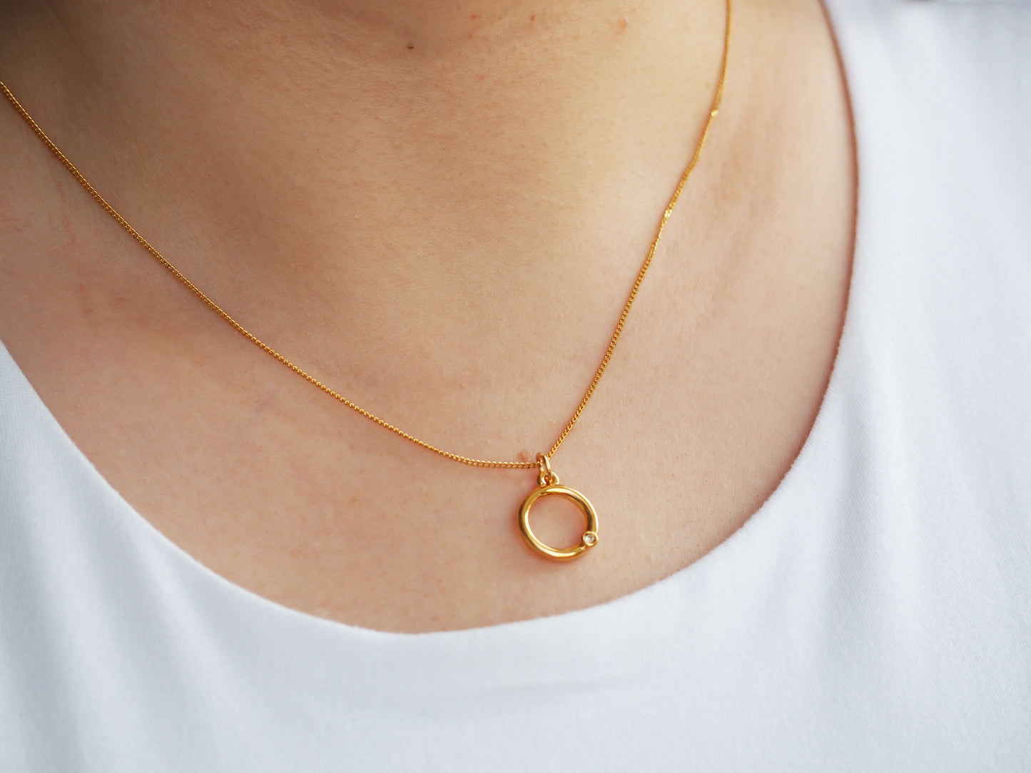 Circle with Zircon Necklace – 22K Gold-Plated Pendant with Zircon