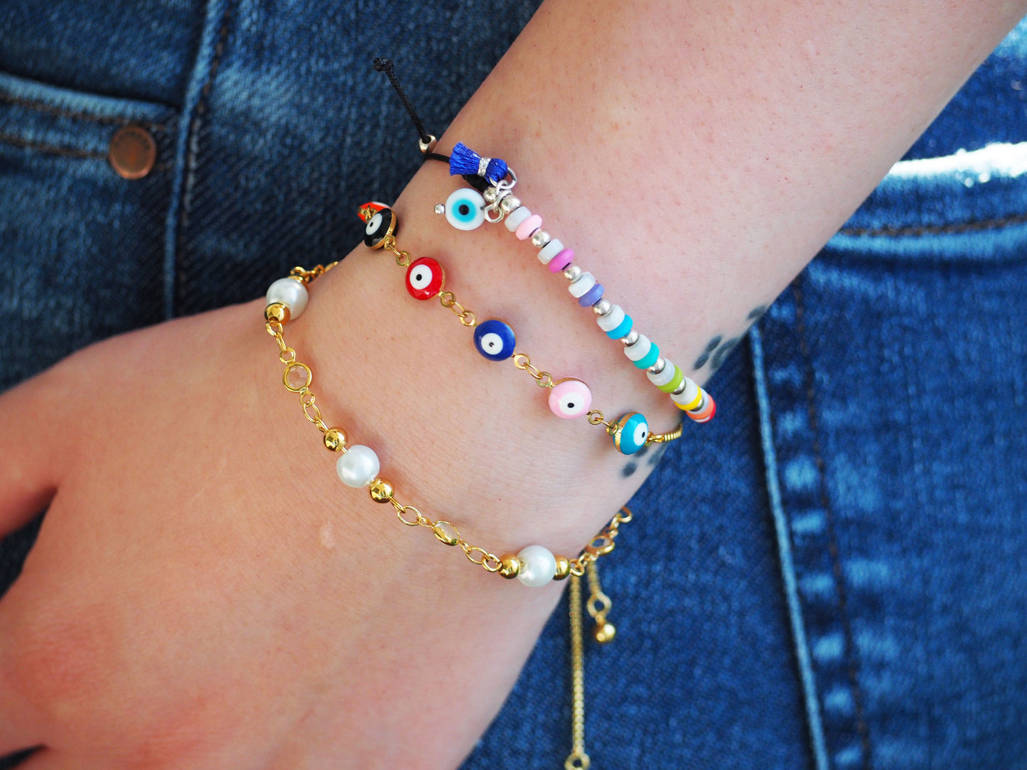 Evil Eye and Color Bracelet in Sterling Silver 925