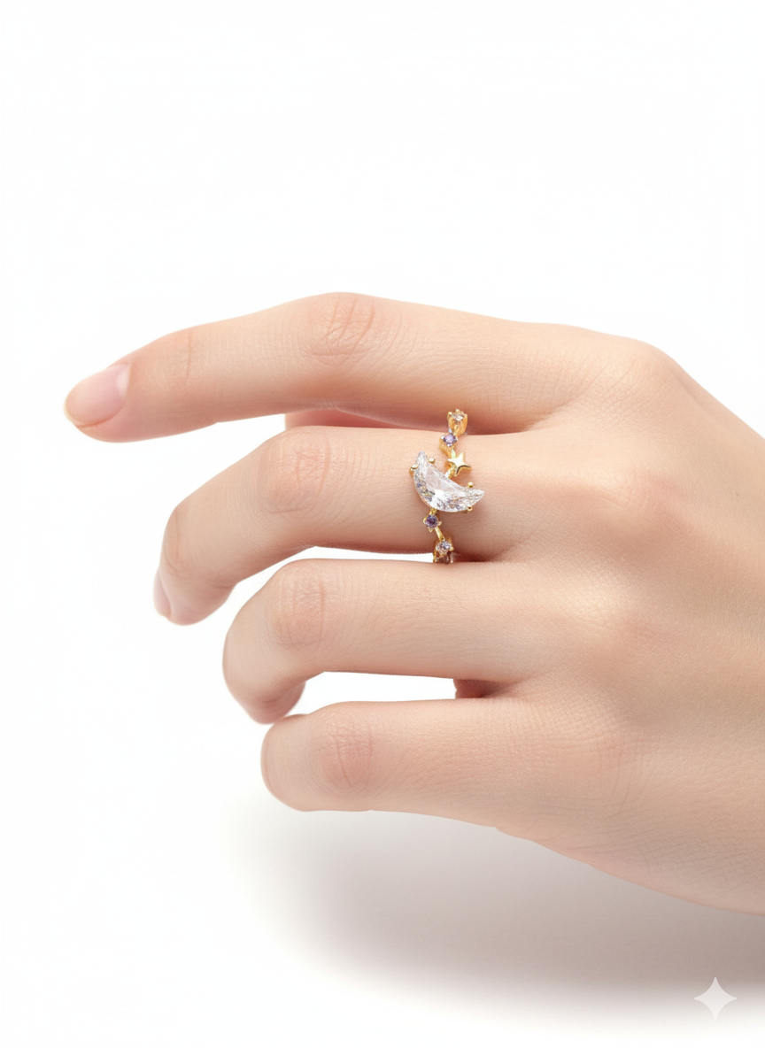 Noon Ring with Zirconia – Adjustable 18K Gold Plated