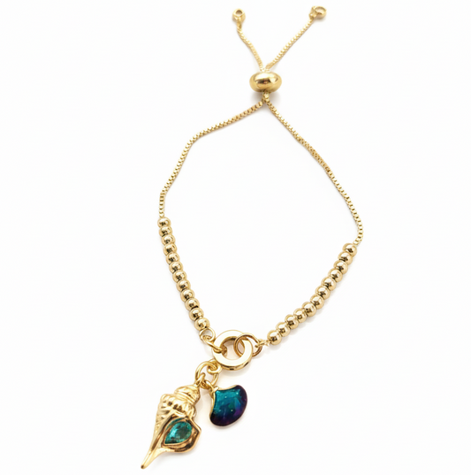 Adjustable Blue Ocean Pendant Bracelet – 18K Gold Plated, Elegant & Versatile