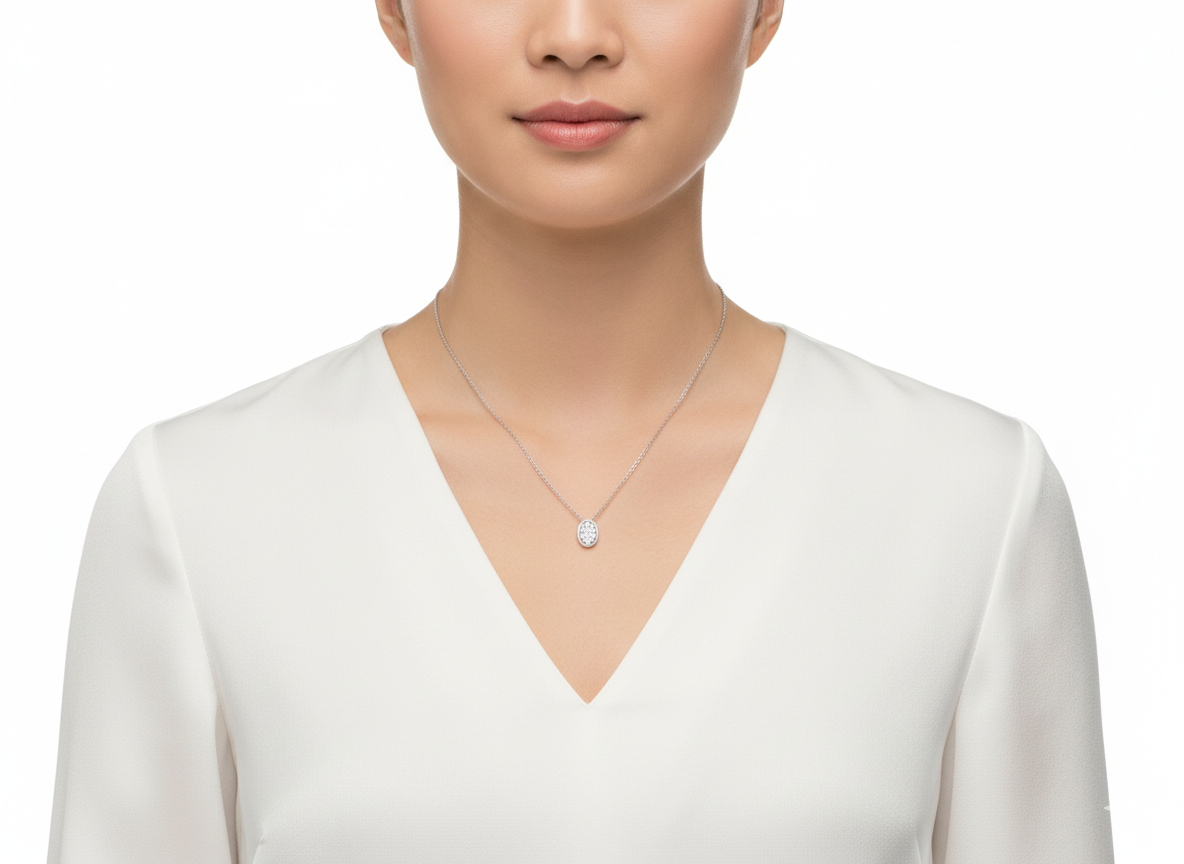 White Oval Necklace in Sterling Silver 925