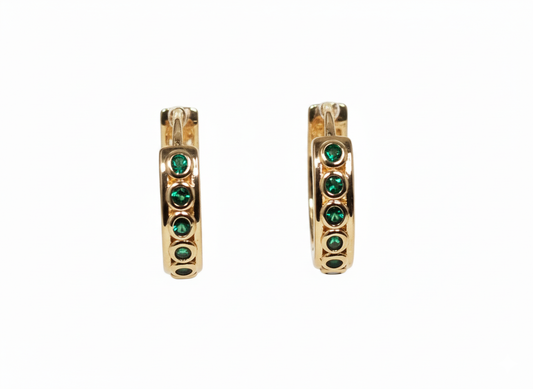 18k Gold Plated Huggies with Green Zirconia
