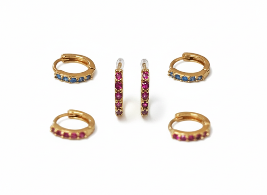 Huggies Mini Multi-Color Zircon Earrings - Gold Plated 18k