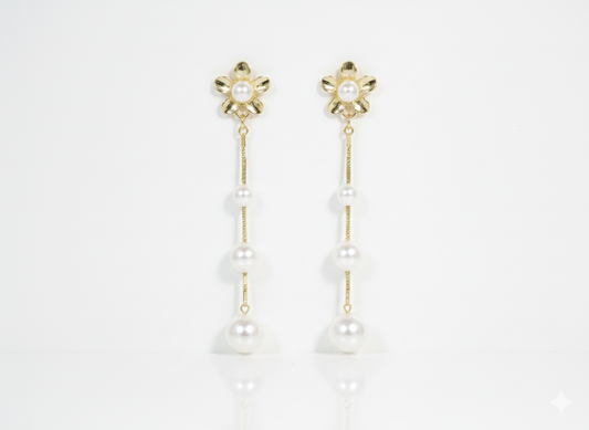8k Gold Plated Drop Earrings with Flowers & Natural Pearls