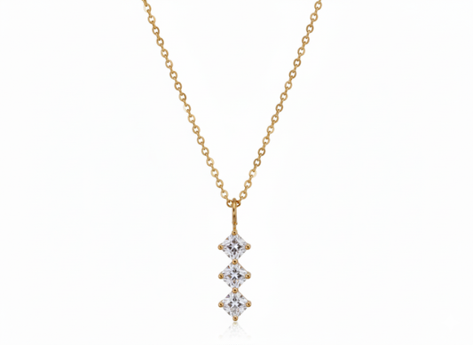Stick Pendant Necklace with Zirconia – 18K Gold Plated