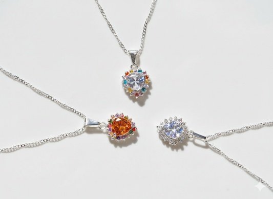 Color Heart Necklace Sterling Silver 925 with Zirconia and Mini Zirconia