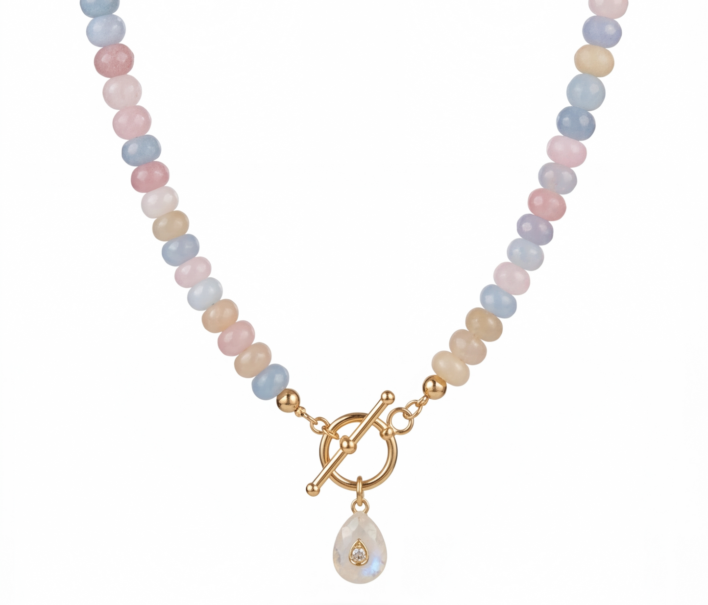 Natural Stone  Pendant Necklace – 18K Gold Plated