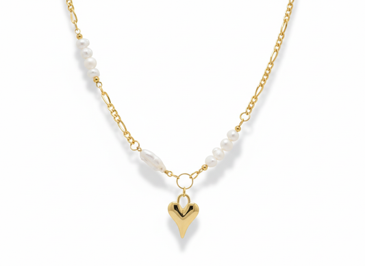 Heart Pendant Necklace with Water Fresh Pearls