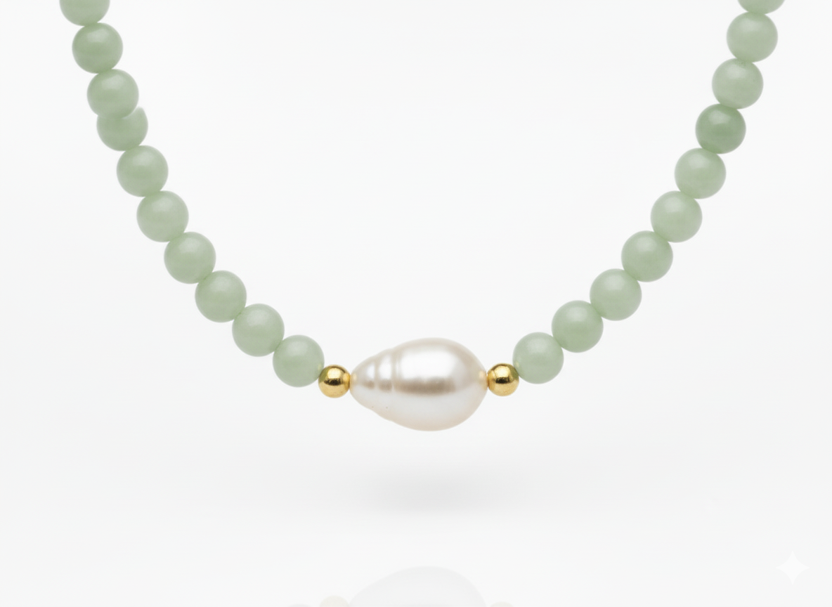 Aqua Agate & Freshwater Pearl Necklace | 18K Gold Plated