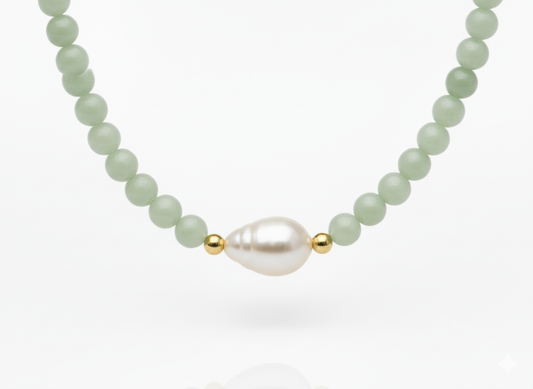 Aqua Agate & Freshwater Pearl Necklace | 18K Gold Plated