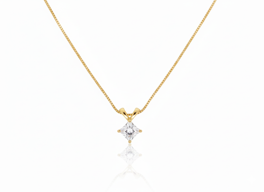 Necklace White Zirconia Diamond Shape - Gold Plated 18K