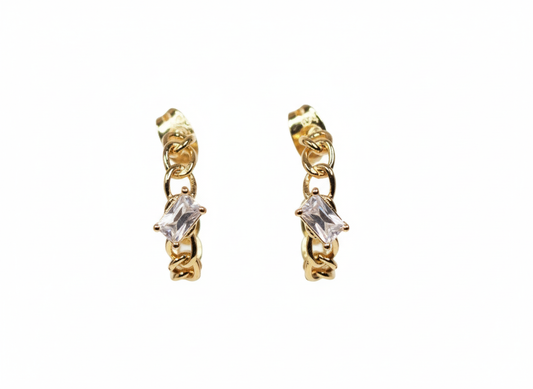 Hoops Square Zircon Earrings - Gold Plated 18k