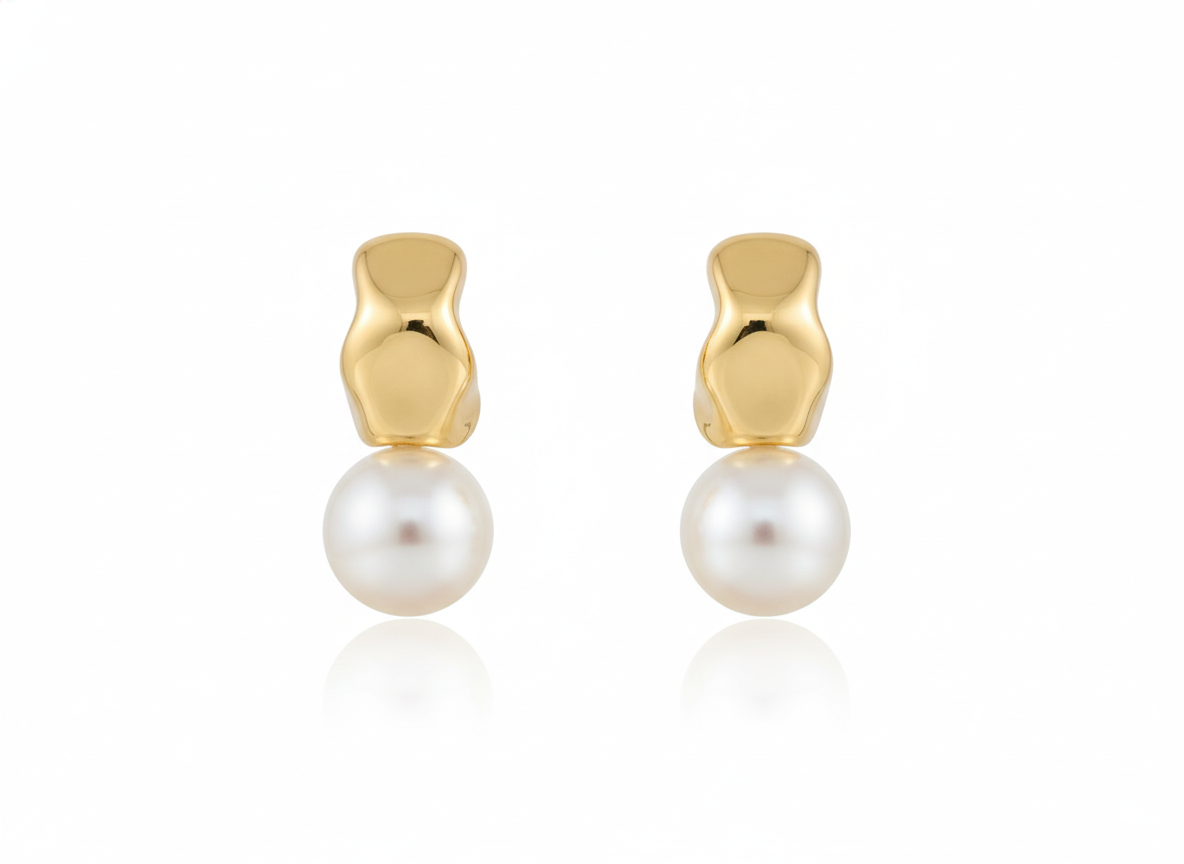 18k Gold Plated Classic Earrings with Pearl