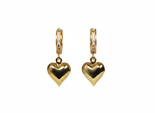 18k Gold Plated Heart Bloomers Huggies Earrings with Zirconia