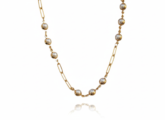 Pearl & Chain Necklace 18k Gold Plated